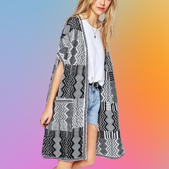 ASOS Sweaters - EUC ☕️ ASOS long knit cardigan / cape in black and white pattern.